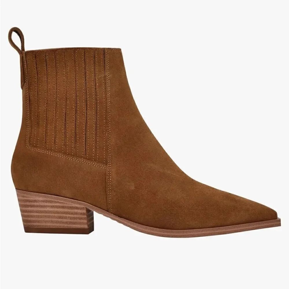 Revolve Marc Fisher Yarita Suede Leather Western Ankle Boot Bootie, Natural NWOT